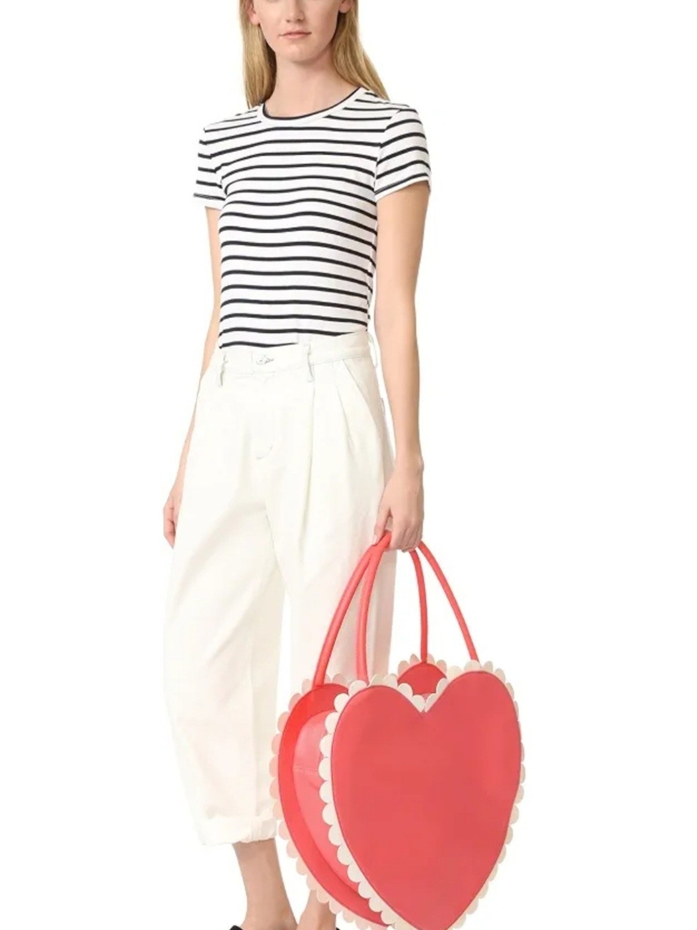 ban.do Red Heart Tote with Cream Scalloped Trim
